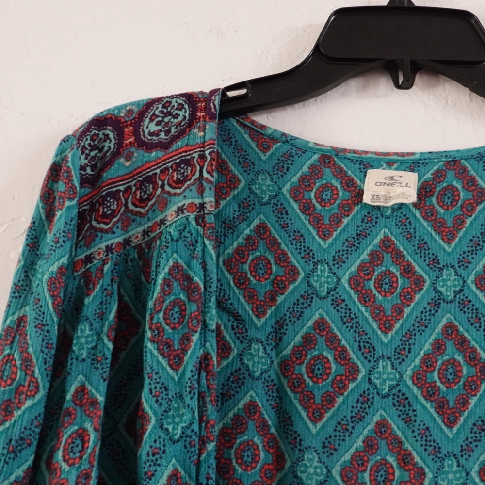O’Neill Boho Open-Front Kimono Cardigan – Size XS/S, Teal/Red‎ Geometric - Picture 3 of 7